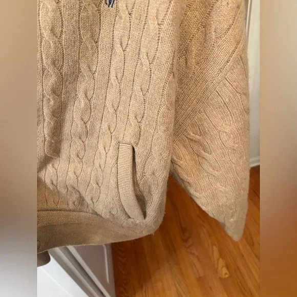 Polo Ralph Lauren Cable Knit Wool Cashmere Bomber Jacket in Collection Camel - Picture 8 of 10